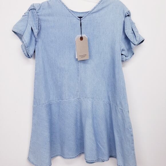 Zara Kids New with Tags Girls Denim Chambray Ruffle Dress Size 9 - Picture 5 of 10